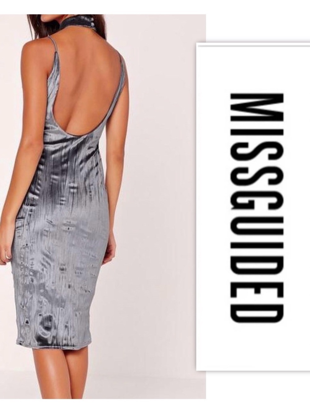 Missguided Gray Velvet Midi Dress
